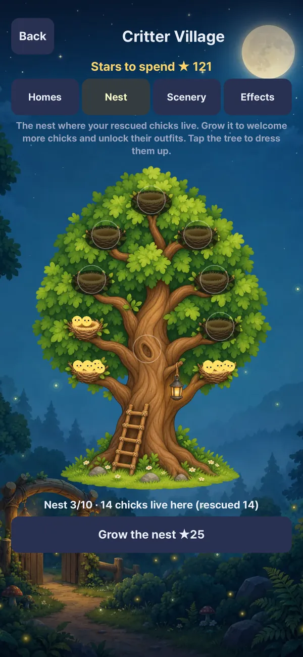 Nest tree: Every chick you rescue lives in the nest tree