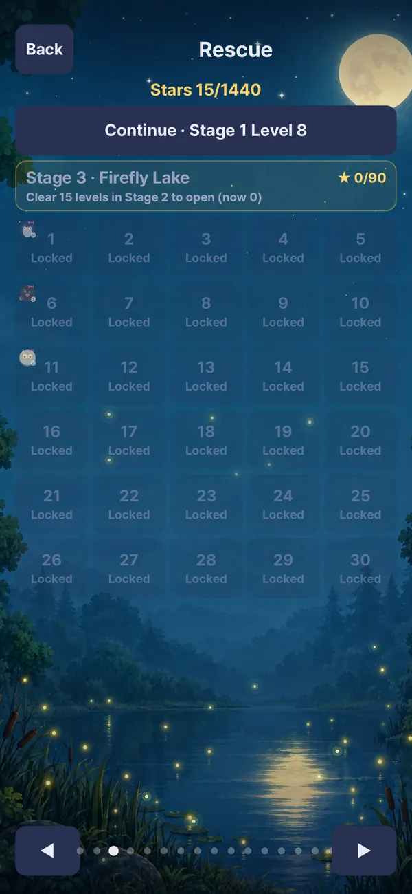 Level map: 16 stages per mode, clear half to open the next