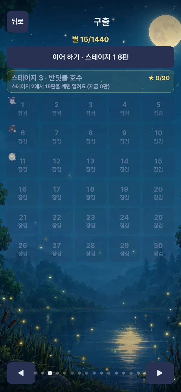 판 지도: 모드마다 16스테이지, 절반을 깨면 다음 스테이지가 열려요